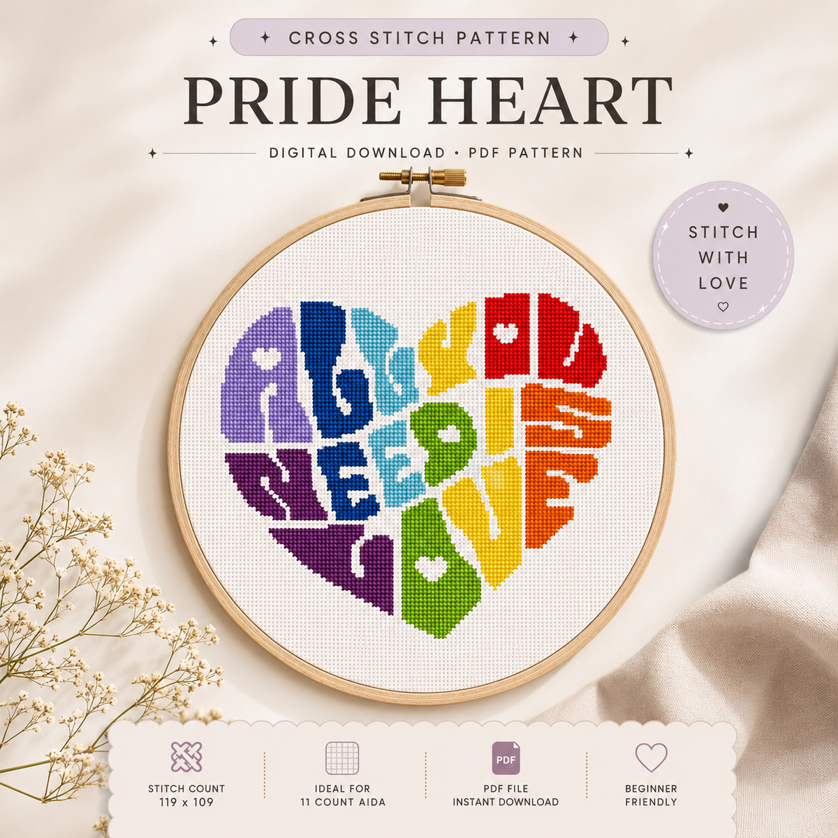 All You Need Is Love Cross-Stitch Pattern – Digital PDF Download
