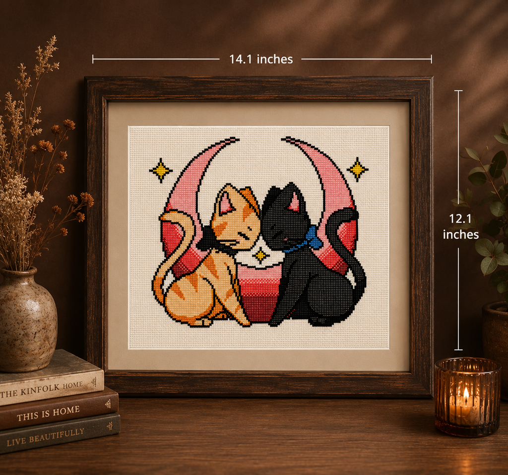 Moonlit Cat Companions – Handmade Cross-Stitch (Made To Order)