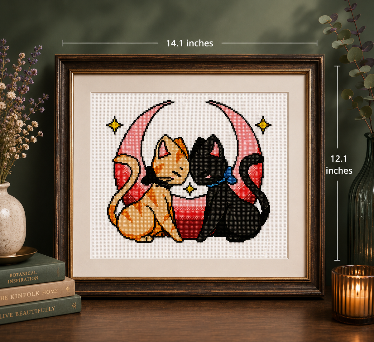 Moonlit Cat Companions – Handmade Cross-Stitch (Made To Order)