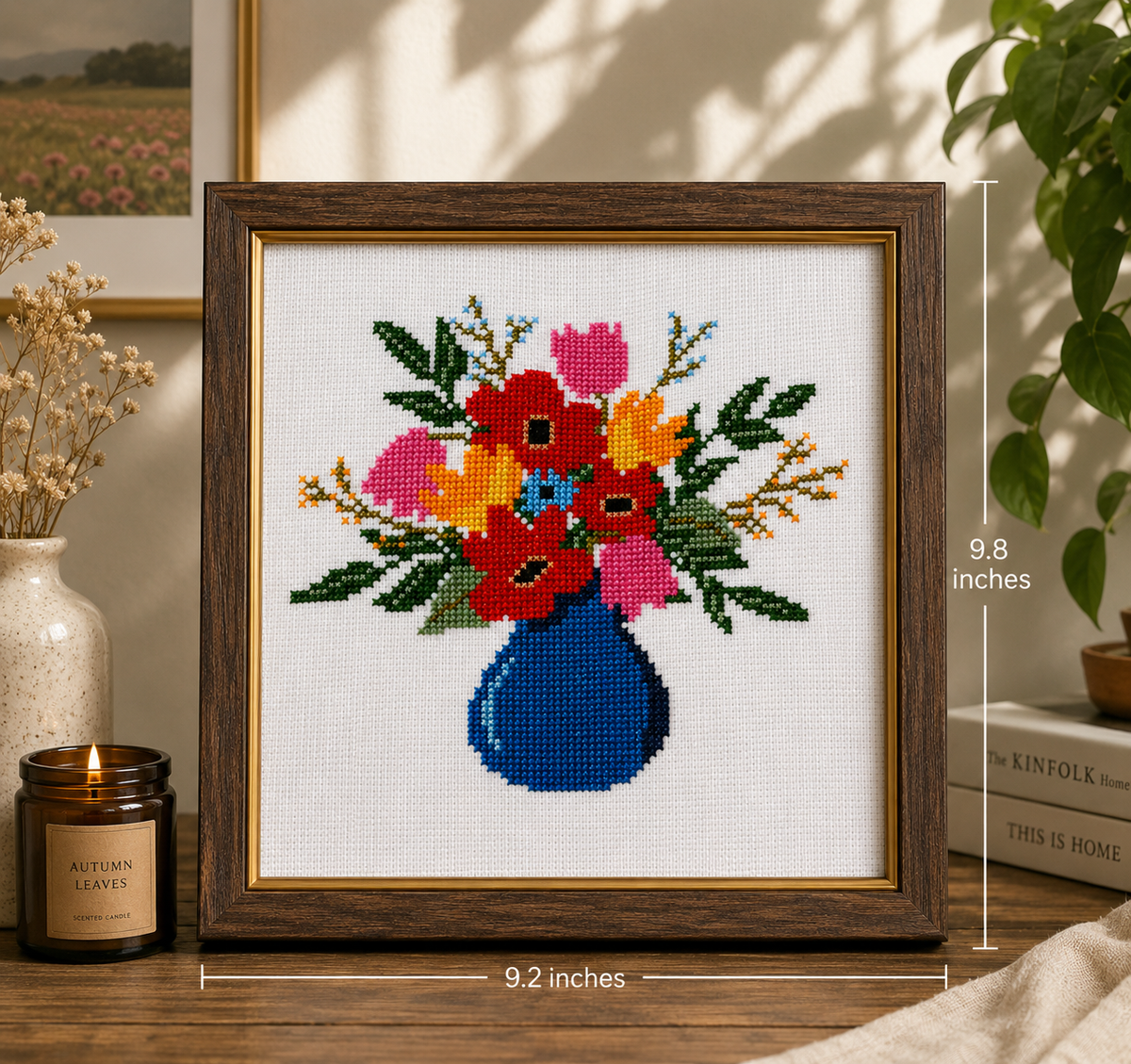 Colourful Flower Vase – Handmade Cross-Stitch (Made To Order)