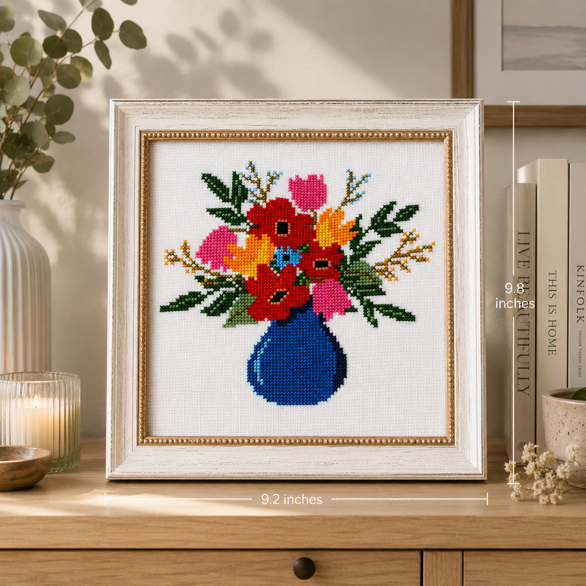 Colourful Flower Vase – Handmade Cross-Stitch (Made To Order)