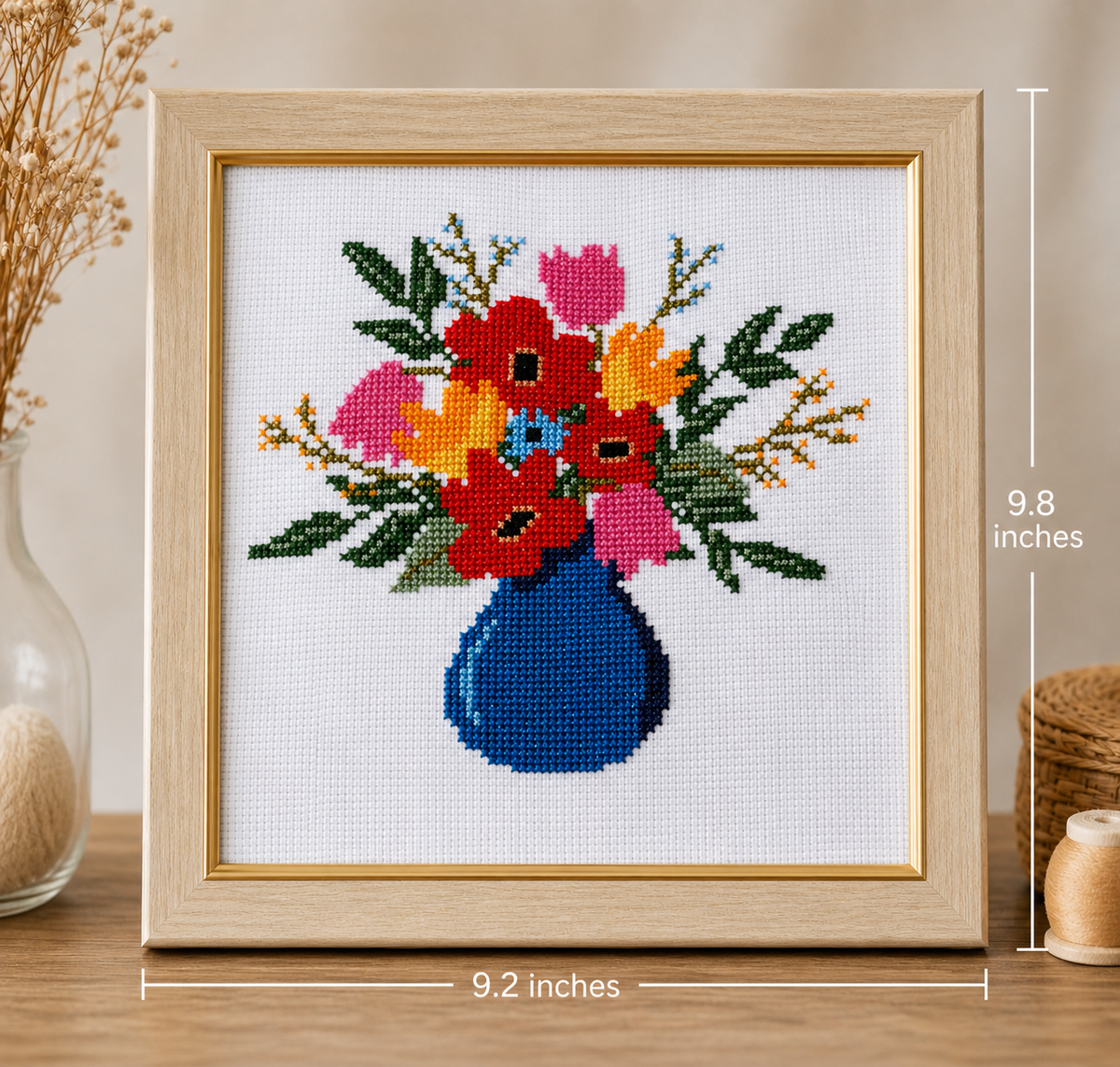 Colourful Flower Vase – Handmade Cross-Stitch (Made To Order)