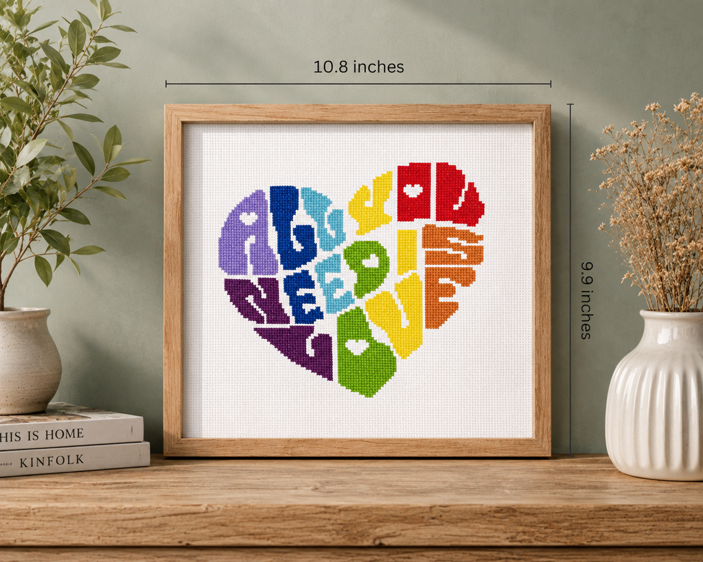 All You Need Is Love Rainbow Heart - Handmade Cross-Stitch (Made To Order)