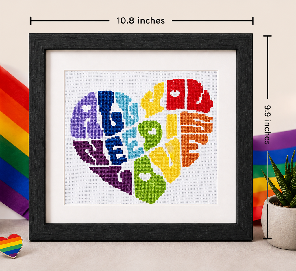 All You Need Is Love Rainbow Heart - Handmade Cross-Stitch (Made To Order)