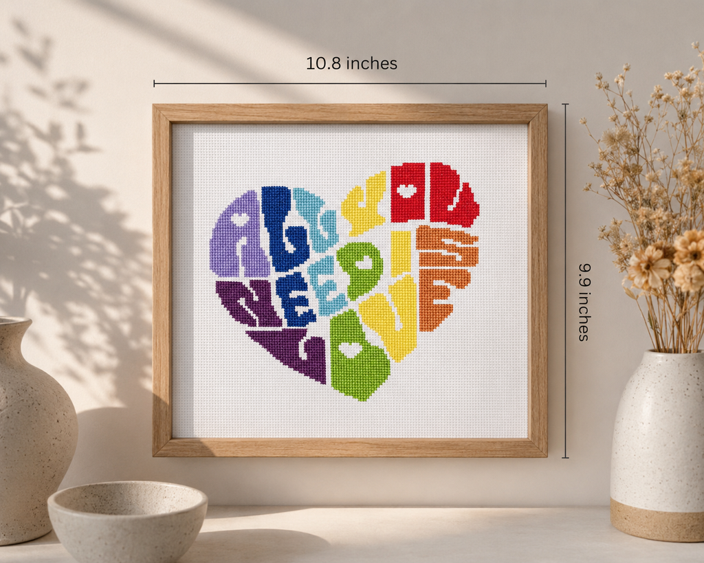All You Need Is Love Rainbow Heart - Handmade Cross-Stitch (Made To Order)