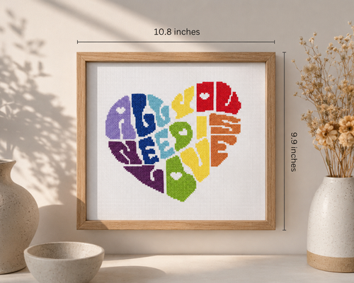 All You Need Is Love Rainbow Heart - Handmade Cross-Stitch (Made To Order)